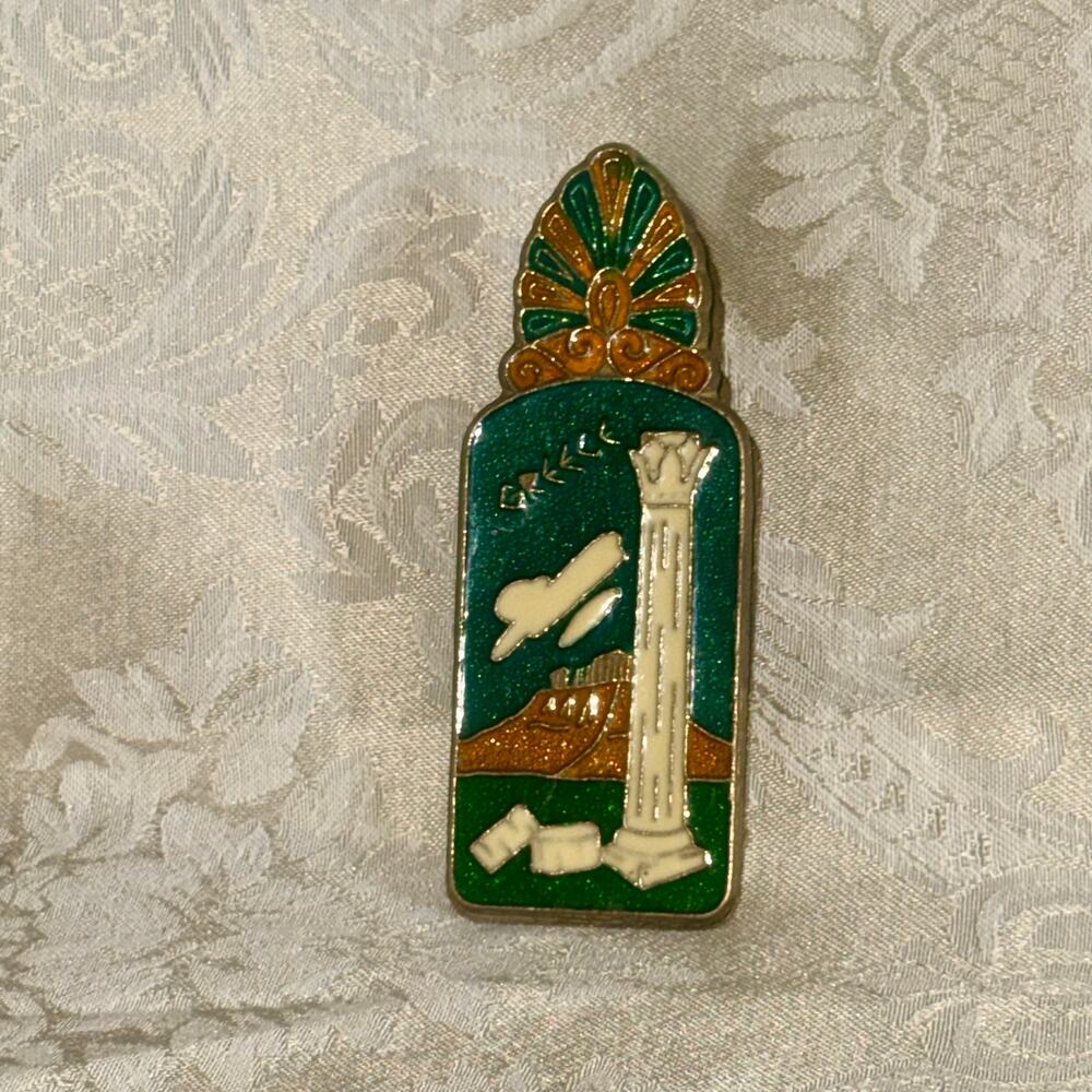 Vintage Greek Enamel Brass Desk Clip Paper Holder Souvenir Greece MCM
